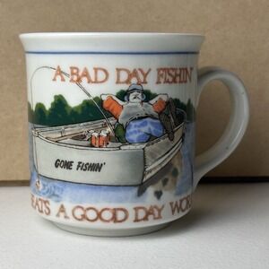 Otagiri Fishing Theme Ceramic Coffee Mug Glossy Multicolor Japan